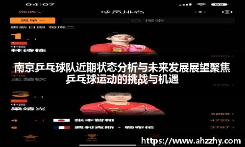 南京乒乓球队近期状态分析与未来发展展望聚焦乒乓球运动的挑战与机遇